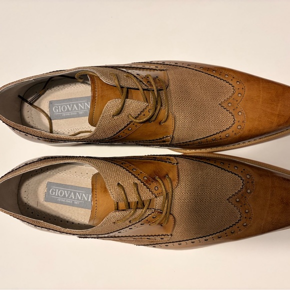 Giovanni Men’s Size 12 Wingtip Oxford Shoes Brown Leather Linen Dress Formal - Picture 3 of 5